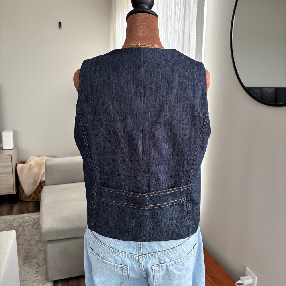2010s Talbots Petite Dark Wash Denim‎ Vest Gold Crest Button Western Cowgirl 8P - Picture 4 of 9